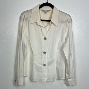 David Brooks Women's Cotton Blend Off White Button-Up Shirt Size 12